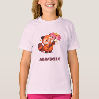 Süßer Roter Panda mit Blume T-Shirt