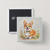 Süßer roter Pembroke Welsh Corgi Hund Button (Vorne & Hinten)