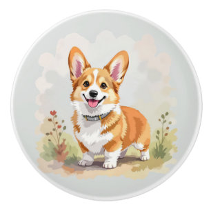 Süßer roter Pembroke Welsh Corgi Hund Keramikknauf
