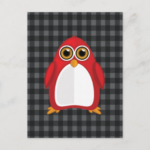 Süßer roter Pinguin Gingham Cartoon-Tier Postkarte