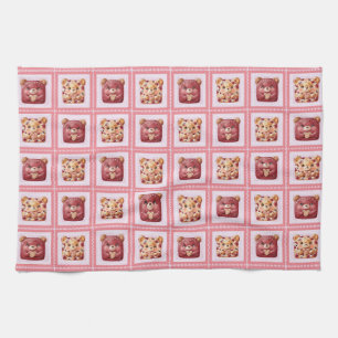 Süßer Roter Samt Patchwork-Keks-Teddybär Geschirrtuch