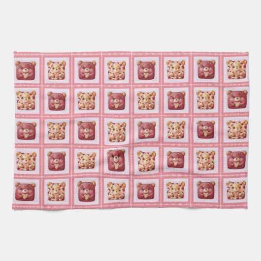 Süßer Roter Samt Patchwork-Keks-Teddybär Geschirrtuch (Horizontal)