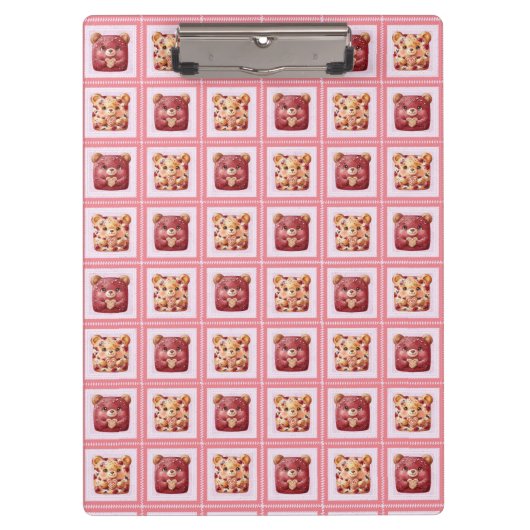 Süßer Roter Samt Patchwork-Keks-Teddybär Klemmbrett (Vorderseite)