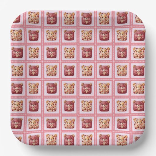 Süßer Roter Samt Patchwork-Keks-Teddybär Pappteller (Vorderseite)