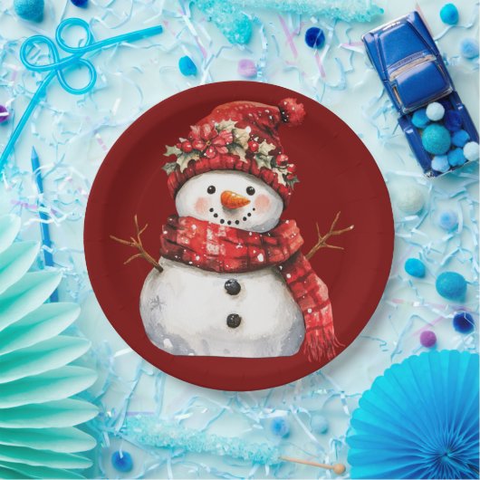 Süßer roter Schneemann Weihnachten Pappteller (Party)