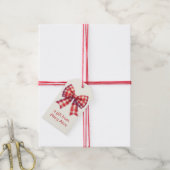Süßer roter und cremefarbener Gingham-Bogen Geschenkanhänger (Mit Garn)