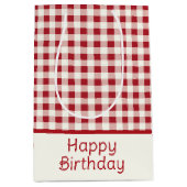 Süßer roter und cremefarbener Gingham-Bogen Mittlere Geschenktüte (Vorderseite)