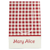 Süßer roter und cremefarbener Gingham-Bogen Mittlere Geschenktüte (Rückseite)