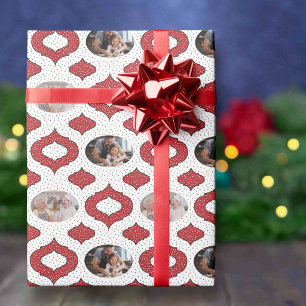 Süßer roter und weißer Foto-Weihnachtsbaumschmuck Geschenkpapier