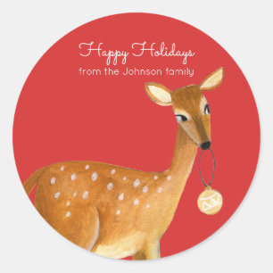 Süßer roter Weihnachtsfeiertags-Tierhirsch Runder Aufkleber