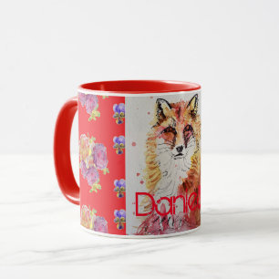 Süßer Rotfuchs Tier Rosen Floral Wasserfarbe Tasse