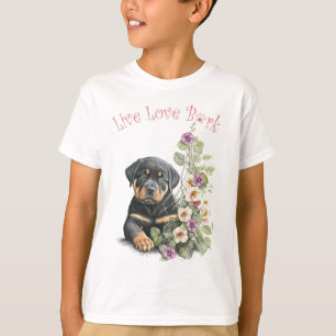 Süßer Rottweiler-Hund Blumen T-Shirt