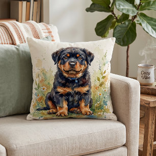 Süßer Rottweiler-Welpe Wasserfarbe Kissen