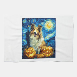 Süßer Rough Collie Hund Halloween Jack O Lantern K Geschirrtuch