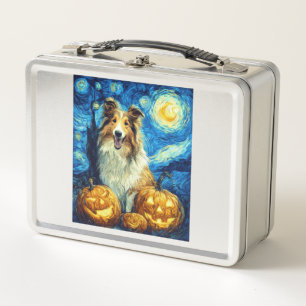 Süßer Rough Collie Hund Halloween Jack O Lantern K Metall Brotdose