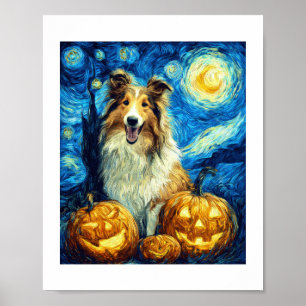 Süßer Rough Collie Hund Halloween Jack O Lantern K Poster