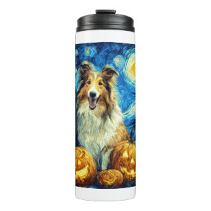 Süßer Rough Collie Hund Halloween Jack O Lantern K Thermosbecher
