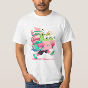 Süßer Rückkehr-zur-Schule-Frosch mit Büchern und R T-Shirt