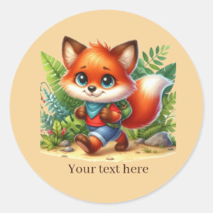 Süßer Rucksack-Fuchs anpassbar Runder Aufkleber