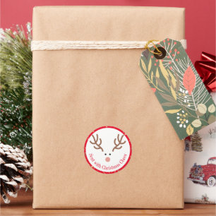 Süßer Rudolf Rentier Mit Weihnachtsfreude Gesand Runder Aufkleber