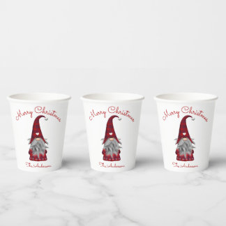 Süßer rustikaler Frohe Weihnachten Party Karo Gnom Pappbecher