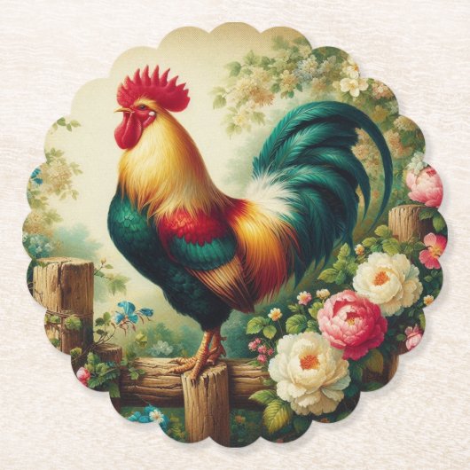 Süßer rustikaler/retro Hahn Untersetzer (Vorderseite)