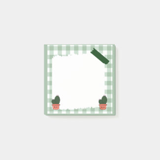 Süßer Salbeigrüner Kaktus Gingham Blank Notizblock