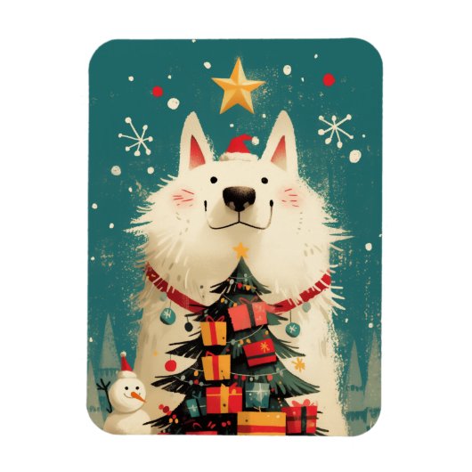 Süßer Samojede-Hund mit Weihnachten Magnet (Vertikal)