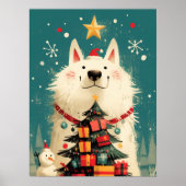 Süßer Samojede-Hund mit Weihnachten Poster (Vorne)