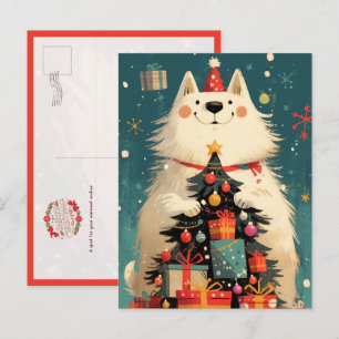 Süßer Samojede-Hund mit Weihnachten Postkarte