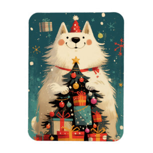 Süßer Samojede-Hund mit Weihnachtsfeiertag Magnet