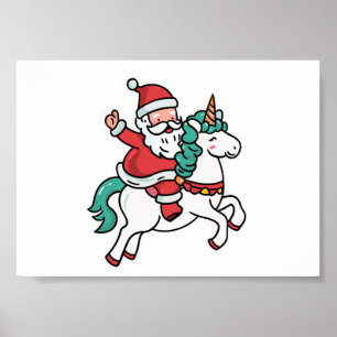Süßer Santa auf einem Einhorn – Lieblich Poster