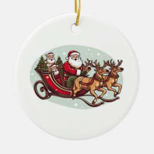 Süßer Santa auf einer Reise mit einem Zug, der an Keramik Ornament