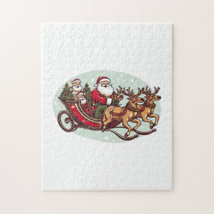 Süßer Santa auf einer Reise mit einem Zug, der an Puzzle