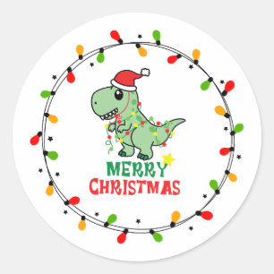 Süßer Santa Dino Frohe Weihnachten Runder Aufkleber