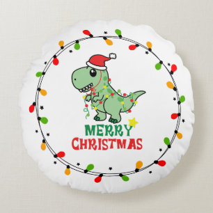 Süßer Santa-Dino Frohe Weihnachten Rundes Kissen