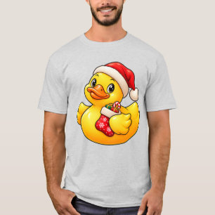 Süßer Santa-Gummienten-Weihnachtsstrumpf-Feiertag T-Shirt
