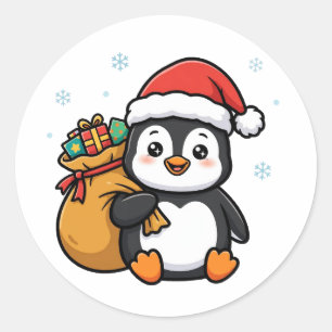 Süßer Santa-Pinguin-Weihnachtsaufkleber Runder Aufkleber