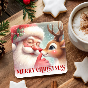 Süßer Santa Rudolph Weihnachtsuntersetzer Kinder C Rechteckiger Pappuntersetzer