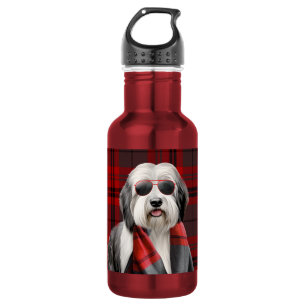 Süßer Schäferhund mit Schal und rotem Karo Lustig Edelstahlflasche