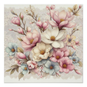 Süßer, schicker, Mädchenhafter Blumen- und Spitzen Poster