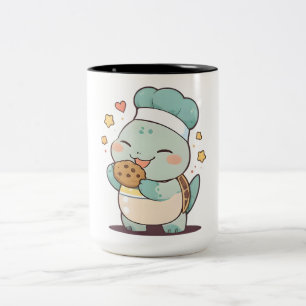 Süßer Schildkrötenkoch, der Kekse isst, Kawaii-Des Zweifarbige Tasse