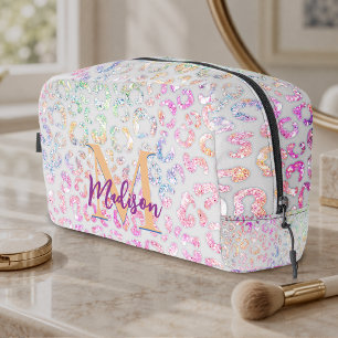 Süßer schillernder Tierdruck Glitter Monogramm Waschbeutel