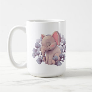 Süßer schlafender Baby-Elefant mit Blättern Illust Kaffeetasse