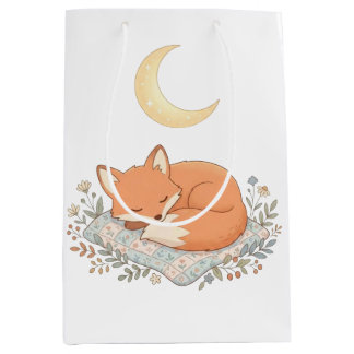 Süßer schlafender Fuchs auf Quilt unter dem Halbmo Mittlere Geschenktüte