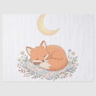 Süßer schlafender Fuchs auf Quilt unter dem Halbmo Seidenpapier