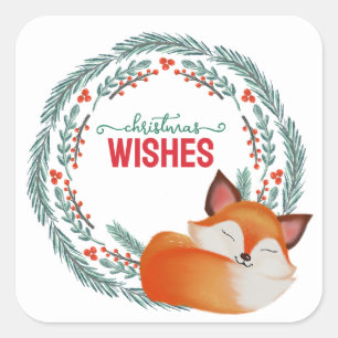 Süßer Schlafender Fuchs Weihnachten Quadratischer Aufkleber