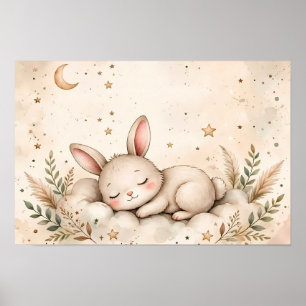 Süßer schlafender Hase auf Wolken-Wandkunst - Boho Poster