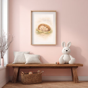 Süßer schlafender Igel Neutrales Kinderzimmer Poster