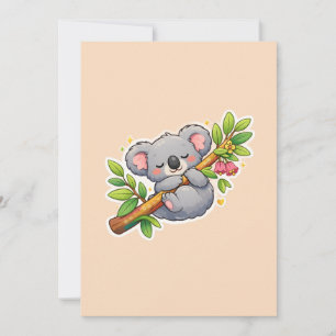Süßer schlafender Koala auf Eukalyptusast Kawaii Einladung